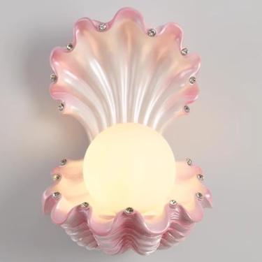 Imagem de Luminária de parede LED para interiores, com design de concha, cúpula de vidro redonda, ideal para quarto infantil. Luminária de parede decorativa 3D em resina para cabeceira, com design mod