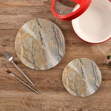 Imagem de CEBUGI Conjuntos de suportes de panela redondos de algodão para panelas quentes resistentes ao calor para cozinhar e assar, 2 peças, textura de mármore branco