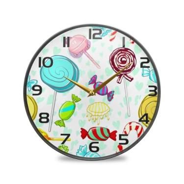 Imagem de YETTASBIN Relógio de parede acrílico Candies - Silencioso, sem tique-taque, operado por bateria, relógio redondo decorativo criativo para cozinha, sala de estar, banheiro, decoração de escritório em