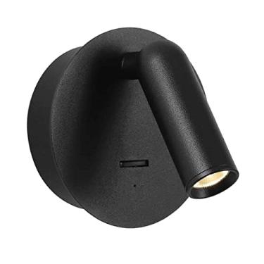 Imagem de Luminária de parede para leitura ao lado da cabeceira, luminária de parede LED de 1W, arandela de parede de metal preto com ajuste, luminárias de parede redondas para escritório/estúdio.