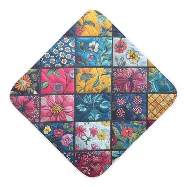 Imagem de STAYTOP Lindas toalhas de bebê com capuz de musselina com flores, toalha de banho super macia, toalhas de banho absorventes para banho recém-nascido unissex 89 x 89 cm