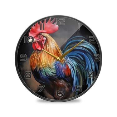 Imagem de YETTASBIN Relógio de parede de acrílico Rooster - Silencioso, sem tique-taque, operado por bateria, relógio redondo decorativo criativo para cozinha, sala de estar, banheiro, decoração de escritório