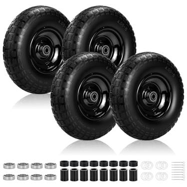 Imagem de Rodas de carrinho de mão de 33.0 cm, pneu plano livre de 4,00-6 e roda com rolamentos de 1,5 cm e rolamentos extras de 3/10.2 cm, cubo central ajustável de 4,6 a 14,7 cm, perfeito para carrinhos de