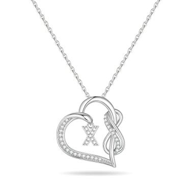 Imagem de Colar com inicial de coração para mulheres adolescentes S925 prata esterlina coração inicial CZ pingente de coração colares iniciais para mulheres joias presentes coração infinito colares iniciais para mulheres adolescentes meninas, Prata esterlina, Zircônia cúbica