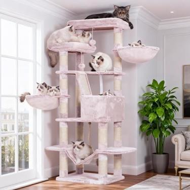 Imagem de Heybly Árvore para gatos, torre de vários níveis de 172 cm para gatos internos, 2 poleiros de pelúcia alargados, condomínio para gatos com tábua de arranhar e cavernas grandes, Muchroom HCT025MU