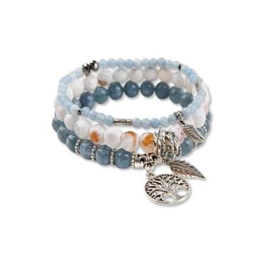 Imagem de Pulseiras Energéticas Femininas com Pedras Naturais e Pingente Árvore da Vida – Kit 3 Peças para Equilíbrio e Proteção Espiritual
