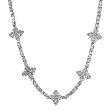 Imagem de Colar feminino totalmente gelado – Corrente de tênis hip hop ajustável de 45,7 cm com diamantes simulados, joia moderna para presente, One Size, Metal, Zircônia cúbica