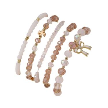 Imagem de Pulseiras de contas de cristal com laço doce colorido multicamadas conjunto de pulseiras empilháveis para mulheres feitas à mão elástico laço delicado pulseiras, joias, Medium, Zinco, Sem Pedra