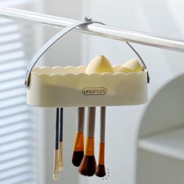 Imagem de Cesta de armazenamento de pincéis de maquiagem, secagem lavada integrada, com almofada limpa, para limpeza de pincéis de esponjas de maquiagem (branco)