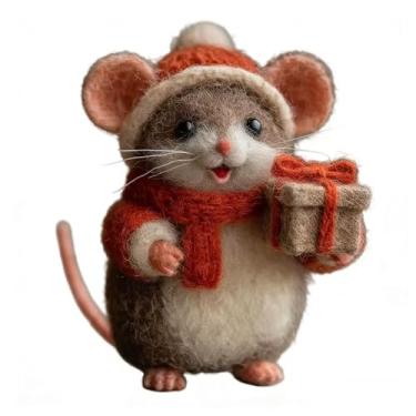 Imagem de Mouse de feltro de Natal de luxo | Ornamento de lã feito à mão, enfeites de feltro de animais para pendurar em casa, estatuetas exclusivas para pendurar em árvore de Natal e presentes de meia (H)