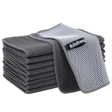 Imagem de KinHwa Toalhas de cozinha para pratos panos de prato de microfibra absorventes panos de prato de secagem rápida com lateral de limpeza de poliéster ideal para limpeza de cozinha (Grag-B, 23 x 23 cm, 9