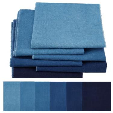 Imagem de FREEBLOSS 12 peças de tecido Sashiko Sashiko remendo, tecido de algodão pré-cortado para costura, material acolchoado, tema azul, 6 cores, tecidos quadrados, 30 x 30 cm