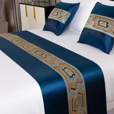 Imagem de Cachecol Bed Runner moderno, simples, lenço de cama, poliéster premium, resistente a rugas, antiderrapante, resistente ao desbotamento, fácil de cuidar, para estilo de quarto de hóspedes, azul ||45