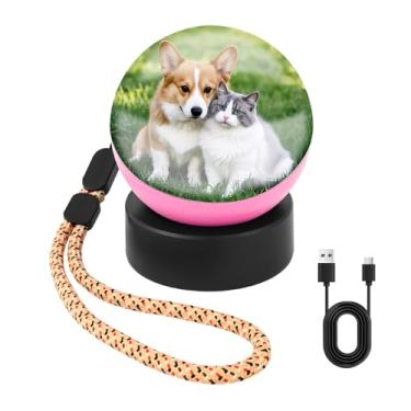 Imagem de Bola de cristal 3D com esfera de memória recarregável de 180° com base para casais, animais de estimação, lembranças, aniversário, aniversário (rosa)