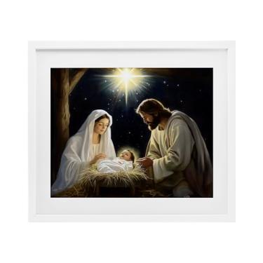 Imagem de Stupell Industries "Presépio noturno tranquilo", impressão emoldurada sob vidro, branco, 40,6 x 33,5 cm