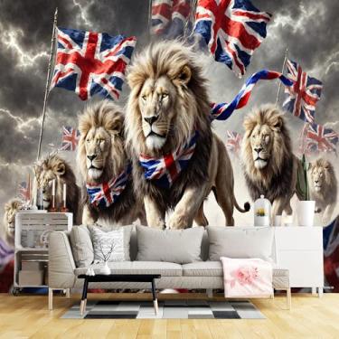 Imagem de Murais de parede de tamanho personalizado, tecido autoadesivo de parede Majestic Lions British Heritage (SEM PVC) Papel de parede grande removível para sala de estar, quarto, escritório