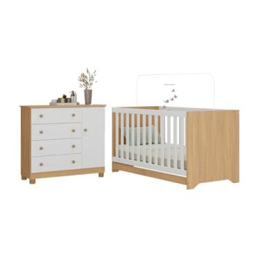 Imagem de Berço Americano 3 em 1 com Cômoda 1 Porta 4 Gavetas Allegra Multimóveis Mp4684 Madeirado/branco