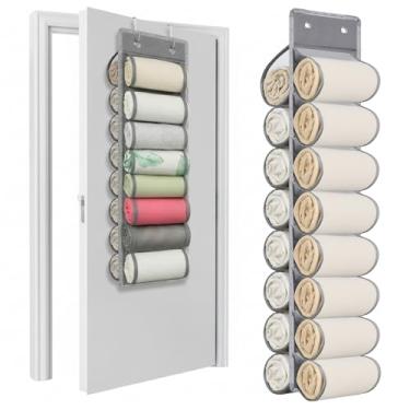 Imagem de Ribbonlic Organizador com capuz sobre a porta, dupla face, comporta 16 moletons com capuz, armazenamento cinza para pendurar com 2 ganchos e corda para uso em armário de porta, armário e armário