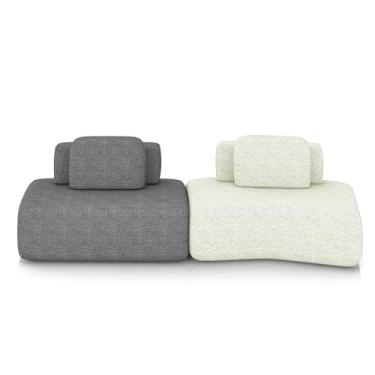 Imagem de Sofá Ilha Sala de Estar Dakota 2 Módulos 316cm Encostos Almofadas Soltas Bouclê Rústico Cinza/OffWhite G33 - Gran Belo