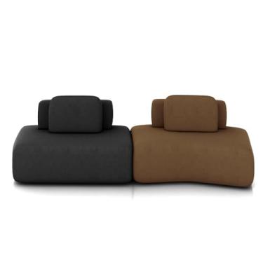 Imagem de Sofá Ilha Sala de Estar Dakota 2 Módulos 316cm Encostos Almofadas Soltas Veludo Preto/Marrom G33 - Gran Belo