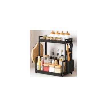 Imagem de Organizador Multiuso de Metal, 2 Andares, Preto, com Suporte para Utensílios e Facas, 45x22x41cm, para Cozinha e Área de Serviço
