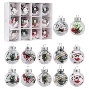 Imagem de Sanpyl Bolas de Ornamento de Plástico Preenchíveis, Decorações de Natal DIY Transparentes, 12 Peças para Festas de Aniversário, Transparentes 2,36 Polegadas (#1)