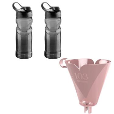 Imagem de Kit com 1 Suporte de Filtro de Café Rosa 103 + 2 Garrafa Fitness Plastica 500ml Preta