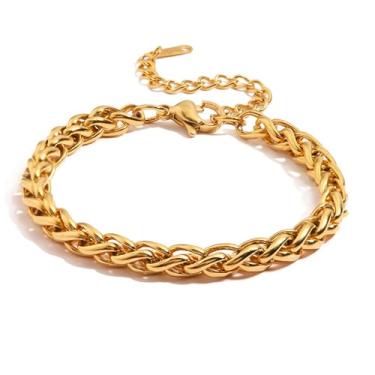 Imagem de Lubrifico Pulseiras de elos de corda banhada a ouro grosso 14 k para mulheres e homens, pulseiras de aço inoxidável com pingente que não mancha, pulseira de corrente cubana, Medium, Metal, Sem Pedra