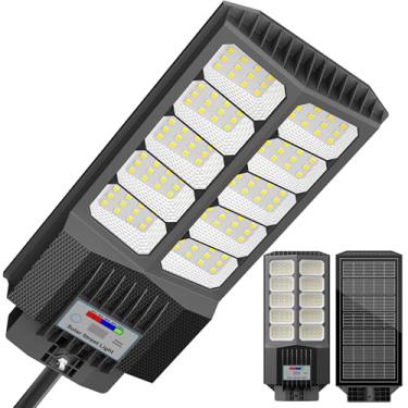 Imagem de Jadisi Luz de rua solar, luz solar de LED à prova d'água do crepúsculo ao amanhecer com suporte de poste, 9000W IP67,7000K, iluminação externa de alto lúmen para garagem, fazenda, rua e estacionamento