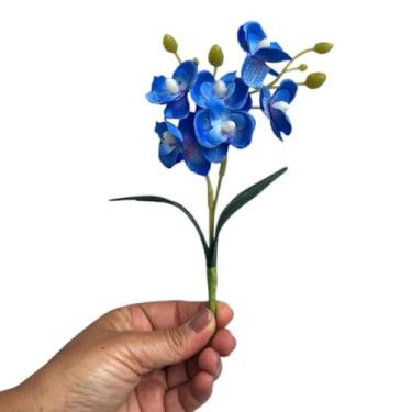 Imagem de Kit com 12 Mini Orquídeas Artificiais Permanentes – Flores Decorativas para Mesa, Sala e Casamento (Azul)