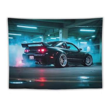 Imagem de HouLaiZhe JDM Tapeçaria de carro Jdm Drift Car 240sx Modificação de fumaça pendurar na parede quarto decoração de casa tapeçarias estética piquenique decoração de parede arte de parede para dormitório