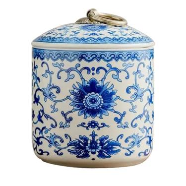 Imagem de JiTiMi Saleiro de cerâmica com tampa, design floral azul vintage com anel de puxar - recipientes de sal e pimenta para bancada, pote de sal, suporte de sal, prato para cozinha, armazenamento de