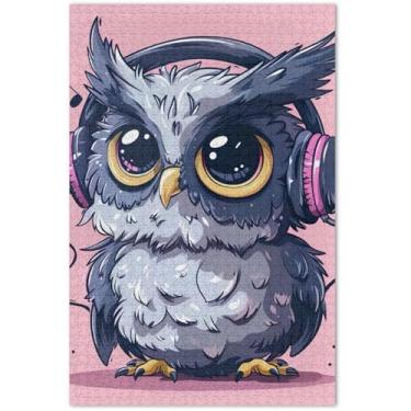 Imagem de Quebra-cabeça de coruja de desenho fofo 500 peças para decoração de casa adulto arte arte quebra-cabeça engraçado presentes de jogo de quebra-cabeça, 51 x 35 centímetros