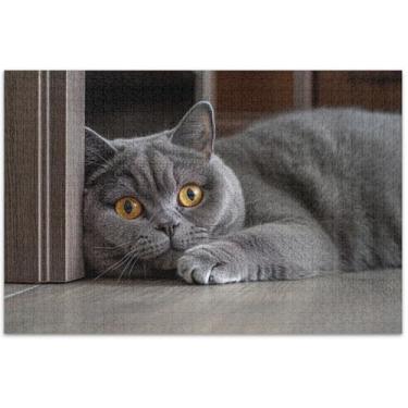 Imagem de Quebra-cabeça com estampa de gato de pelo curto britânico, 500 peças, presentes de festa de elefante branco para adultos, quebra-cabeça personalizado, cena de outono, arte de flor animal, 51 x 35 cm