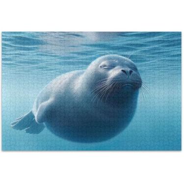 Imagem de Quebra-cabeça com selo azul marinho 500 peças para adultos família brinquedo arte paisagem quebra-cabeça engraçado, 51 x 35 centímetros