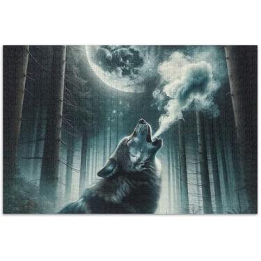 Imagem de Quebra-cabeça com estampa de lobo uivando adulto 500 peças família elefante branco presentes paisagem quebra-cabeças paisagem arte floral, 20,5 x 14,9 polegadas