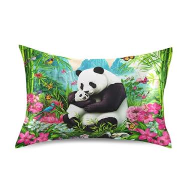 Imagem de Fronhas com estampa de panda fofo floral borboleta rosa cetim resfriamento padrão Queen King fronhas fronhas de cama personalizadas tamanho queen macio 76.2 cm x 50.8 cm