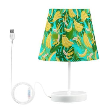 Imagem de Joisal Candeeiros modernos tropicais verdes bananas para mesa de cabeceira com abajur de linho para quarto, luminária de mesa regulável