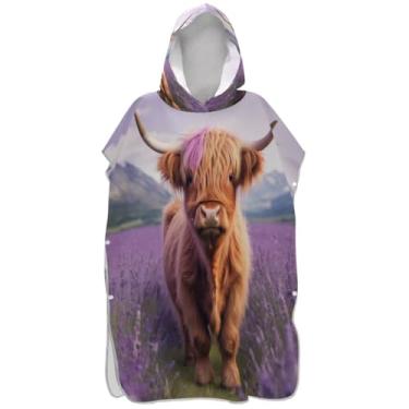 Imagem de Joisal Roupão para adultos poncho de surfe praia moletom com capuz toalha natação plus size adulto ponchos para mulheres bonito highland vaca roxa
