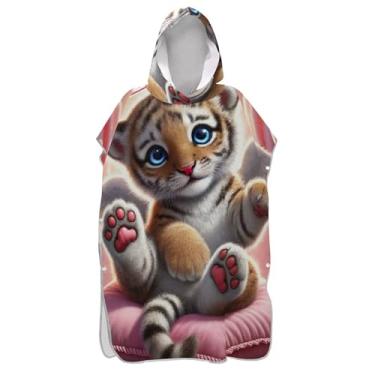 Imagem de TSENQUE Roupão de mudança de animal de tigre fofo amor para adultos poncho de surfe toalhas de banho com capuz reutilizáveis homens mulheres poncho com capuz