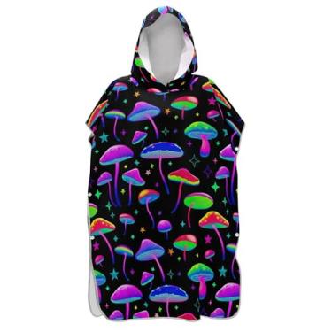 Imagem de TSENQUE Poncho de surfe de cogumelos coloridos de desenho animado para adultos trocador vestível homens mulheres poncho com capuz praia moletom toalha natação
