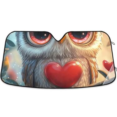 Imagem de Guarda-sol personalizado com estampa de coruja fofa de morango para para-brisa de carro retrátil dobrável automotivo protetor solar M, 139,7 cm x 70,1 cm