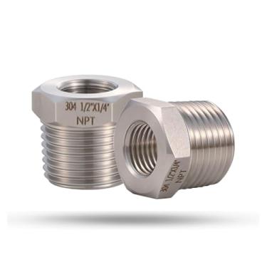 Imagem de 2 peças 1/5.1 cm macho NPT para bucha sextavada redutora NPT fêmea de 1/10.2 cm, bucha sextavada de encaixe de tubo de aço inoxidável 304, adaptador redutor de encaixe de tubo resistente