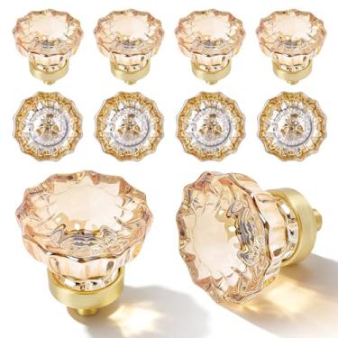 Imagem de CEYMIO Pacote com 8 puxadores de gaveta de cristal puxadores de armário puxadores de gaveta antigos, gavetas de armário de cozinhas armário guarda-roupa puxador vintage, cristais champanhe