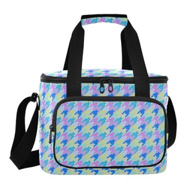 Imagem de Bolsa térmica azul pastel Houndstooth, refrigerador de viagem, bolsa térmica pequena