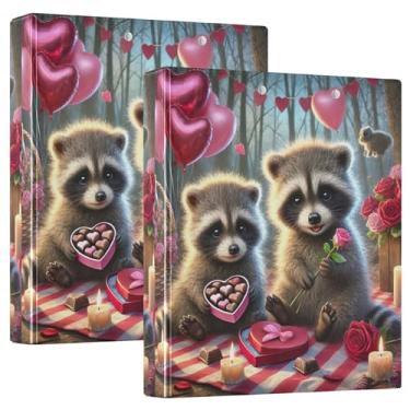 Imagem de Fichários Valentine Guaxinim Chocolate Date 3 cm com 3 argolas para 200 folhas fofas pastas de portfólio anel redondo fichário de escritório, 31,5 x 27 x 6 cm, pacote com 2