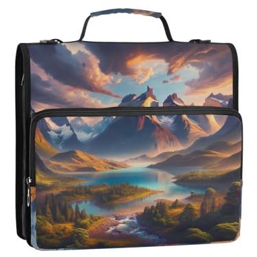 Imagem de Fichários duráveis com 3 anéis, anel D de 3,8 cm, majestoso, montanha, pôr do sol, paisagem, zíper para fichário, portfólio e estojo, suporte de pasta de anel, bolsa escolar com alça de ombro