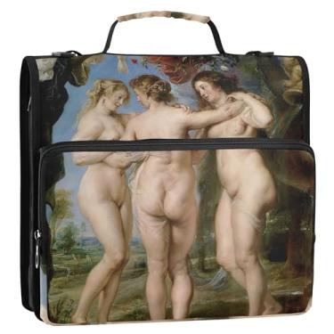 Imagem de Fichários grandes de 3 cm com 3 anéis, pintura de Rubens resistentes, três graças, arte com zíper, organizador de fichário, estojo de armazenamento com alça e bolsa escolar