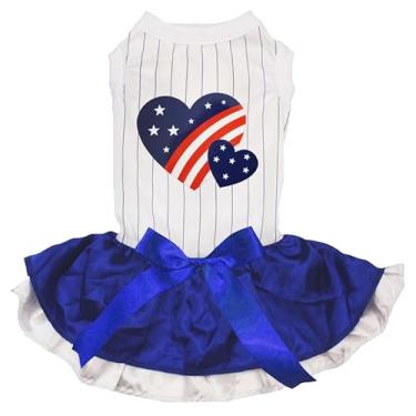Imagem de Petitebella Vestido de cachorro EUA Twins Heart (listras/azul branco, médio)