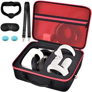 Imagem de Estojo de transporte rígido para Meta Quest 3/Quest 3S/ para fone de ouvido e controles de toque para jogos Oculus Quest 2, bolsa de armazenamento de viagem com capa de silicone e protetor de lente e